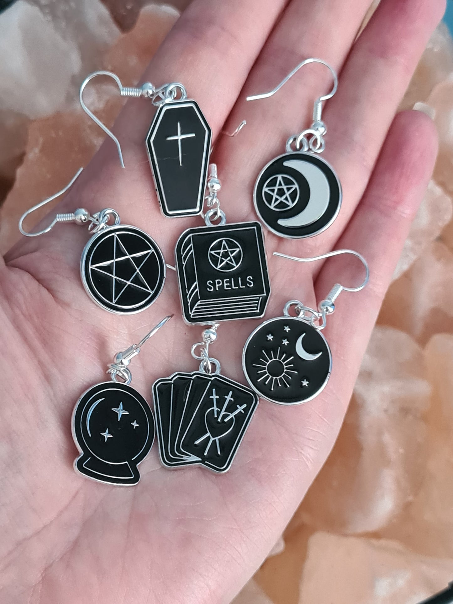 Witchy Black and Silver Enamel earrings
