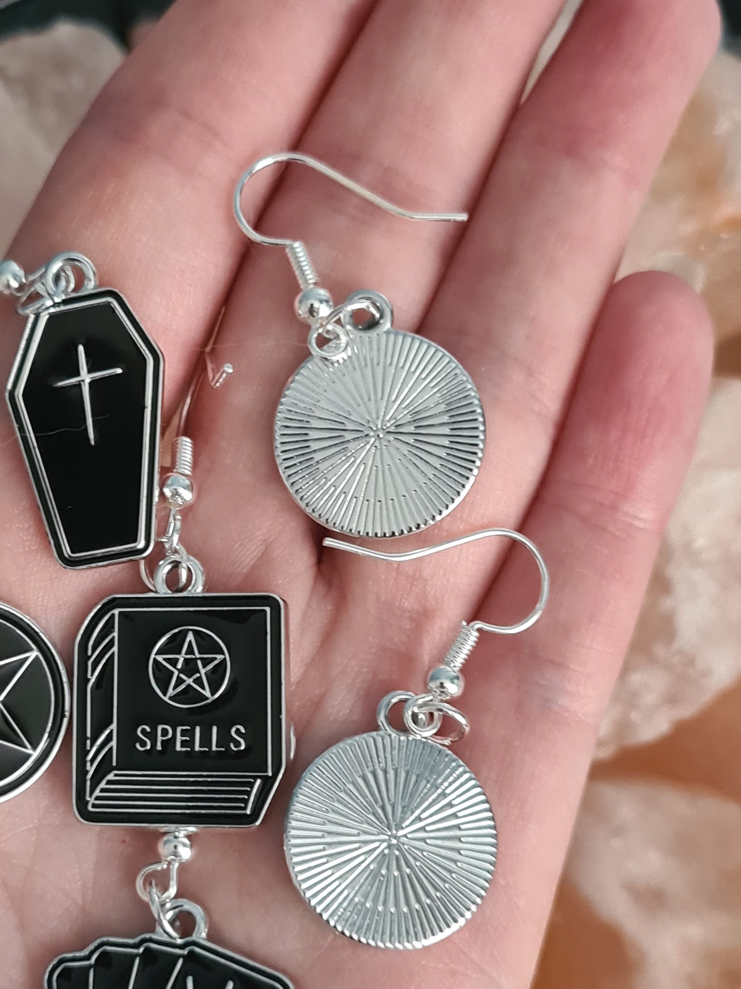 Witchy Black and Silver Enamel earrings