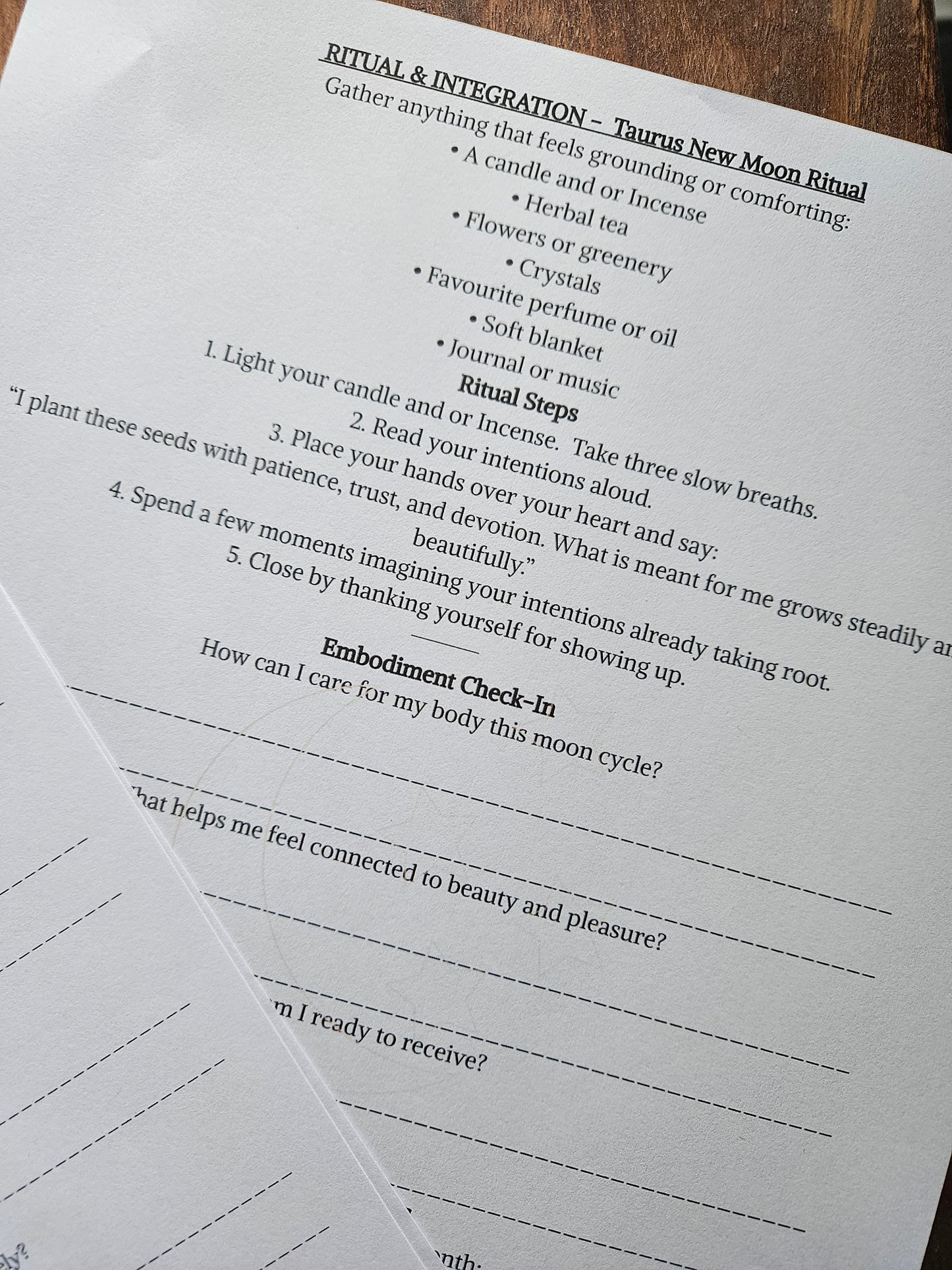 New Moon in Taurus Worksheet - Digital product