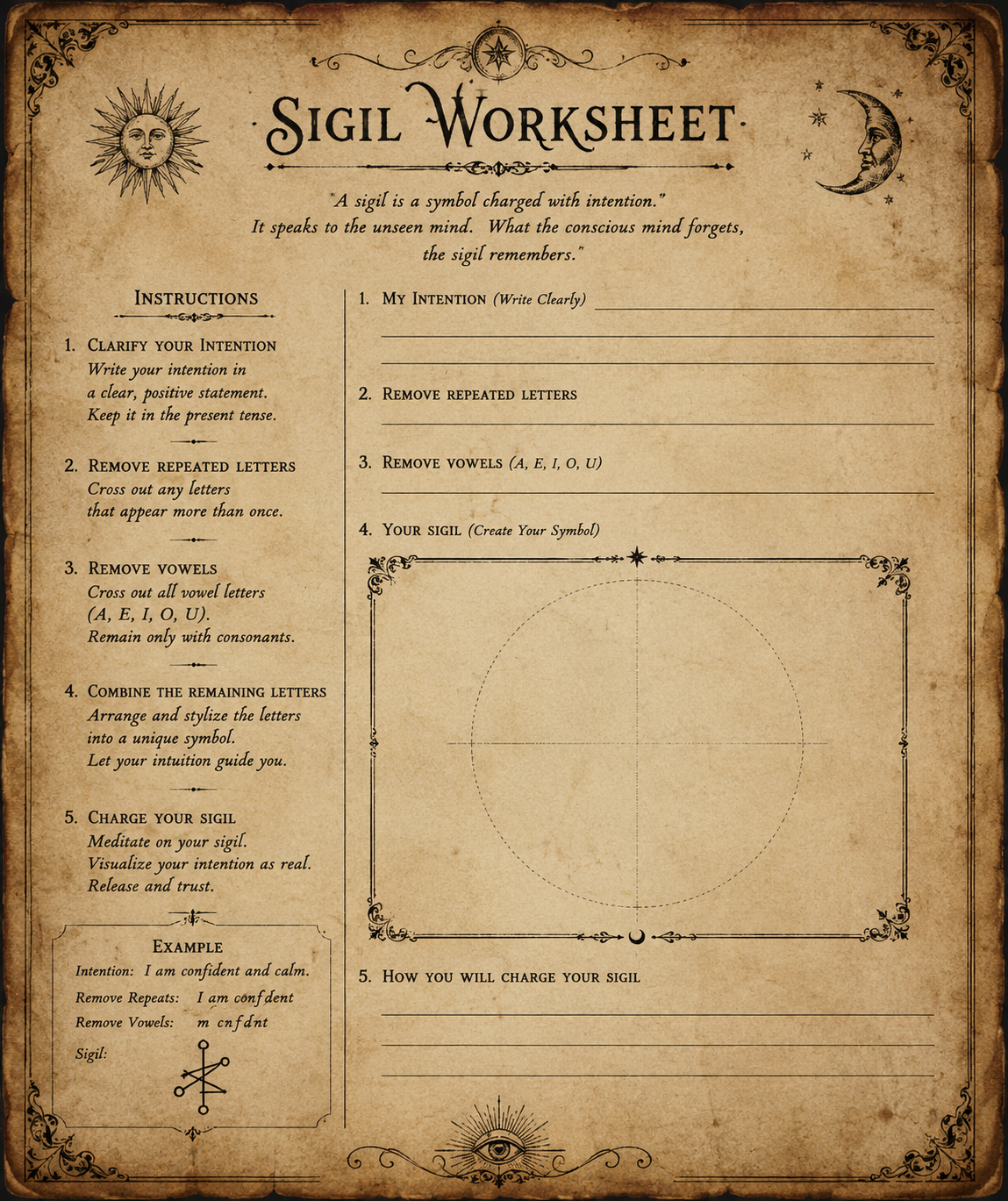 Sigil Worksheet ~ Digital product