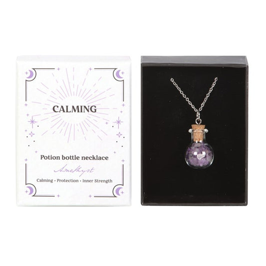 Calming and Protection Amethyst Crystal Chip Potion Bottle Necklace