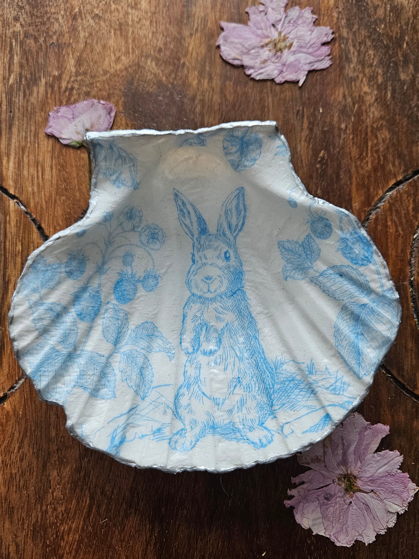 Large Scallop Shells with Decoupage Design - Rabbit or Floral Butterfly