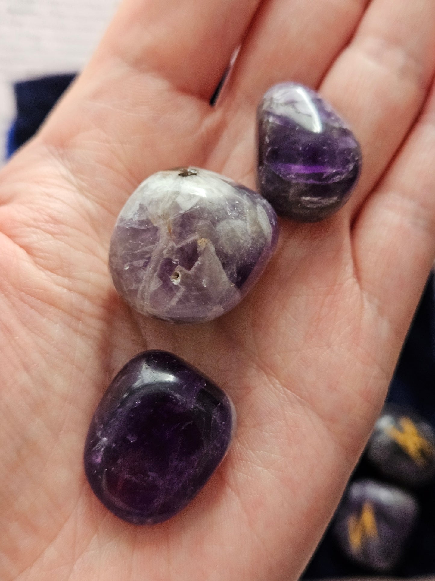 Amethyst Crystal Runes Set with Instructional Guide and purple velvet pouch