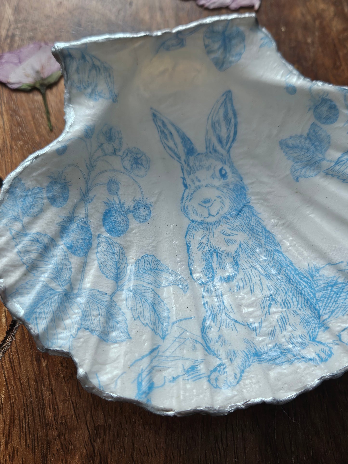 Large Scallop Shells with Decoupage Design - Rabbit or Floral Butterfly