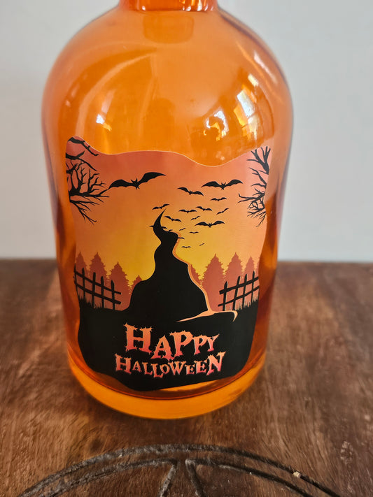 Orange Halloween Glass Bottle