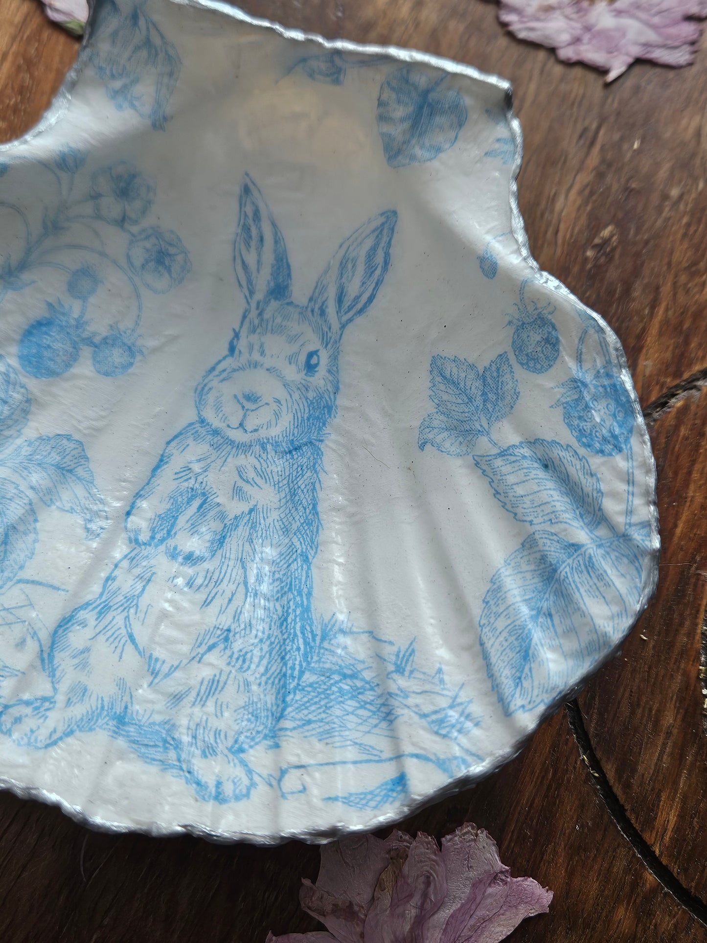 Large Scallop Shells with Decoupage Design - Rabbit or Floral Butterfly