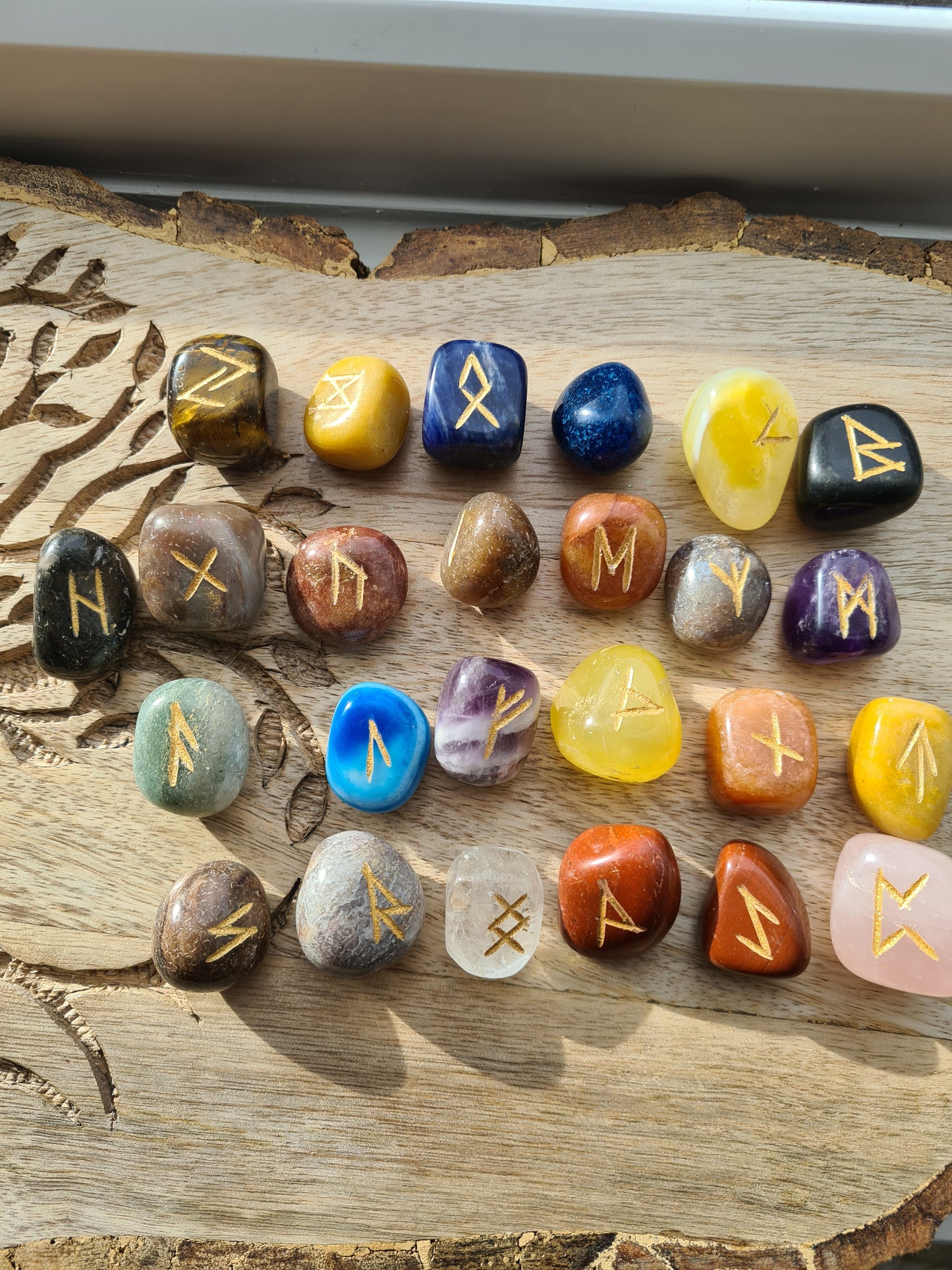 Mixed Crystal Runes Set with Instructional Guide and purple velvet pouch