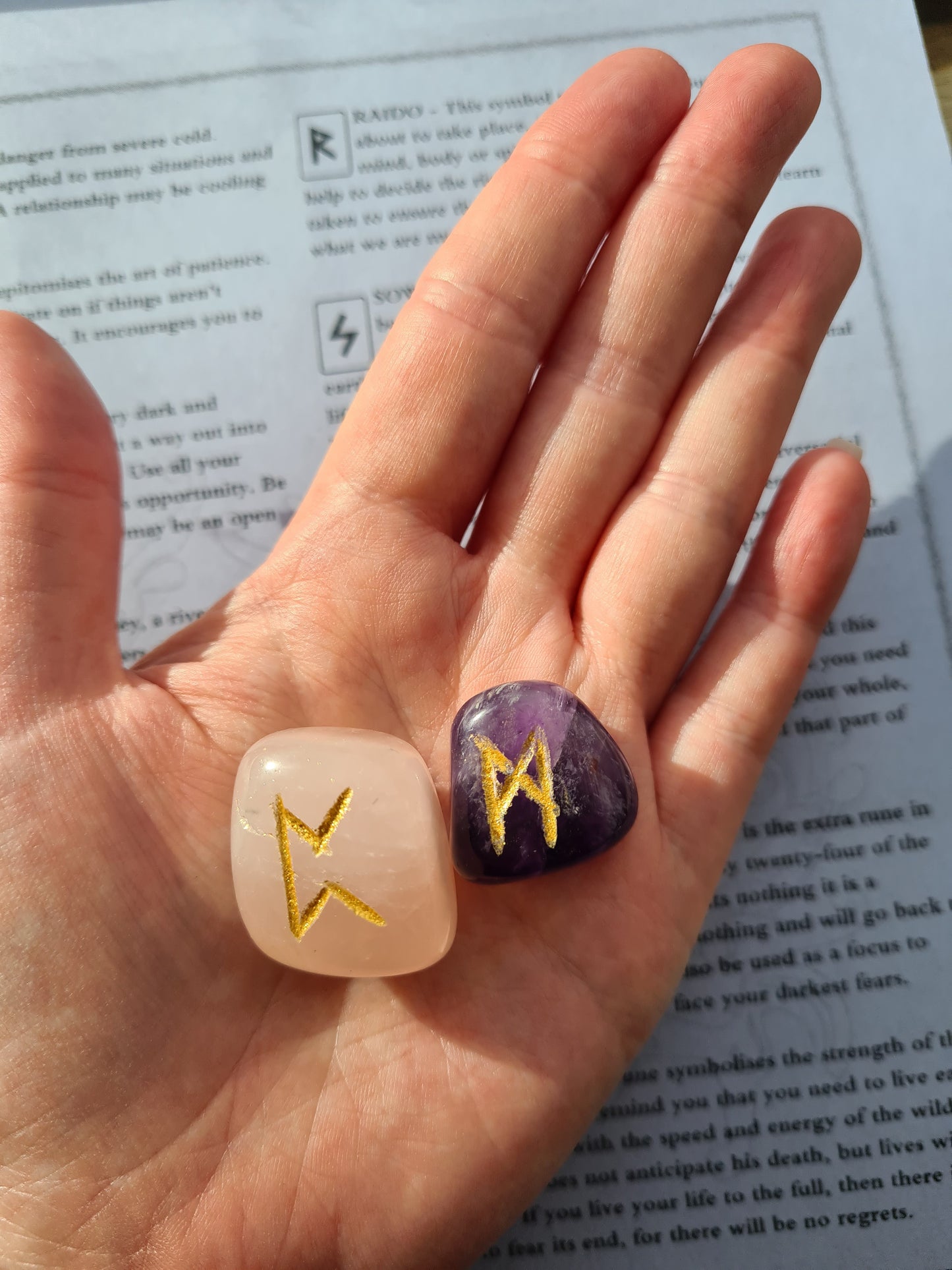 Mixed Crystal Runes Set with Instructional Guide and purple velvet pouch