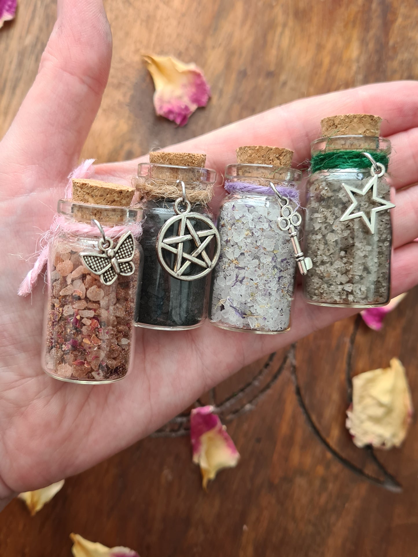 Witch's Salt vials -  Black Salt - Purple Salt - Pink Salt - Green Salt -  Glass Vials