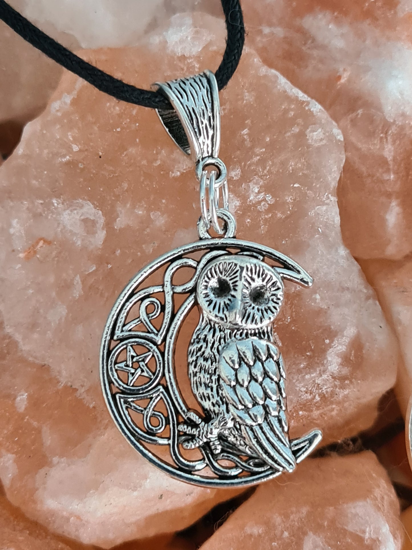 Moon and Pentagram Wolf or Owl Unisex Pendant