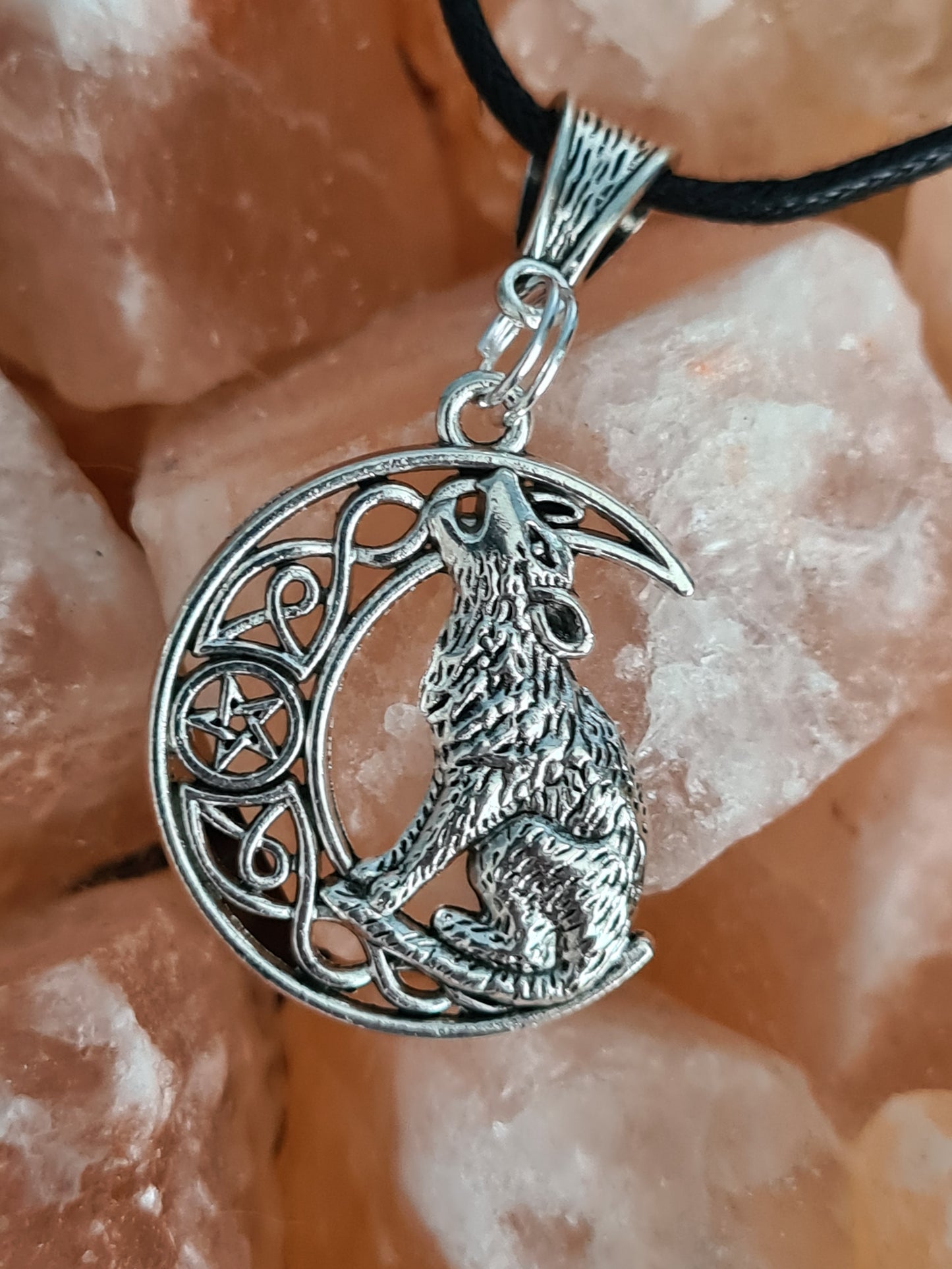 Moon and Pentagram Wolf or Owl Unisex Pendant