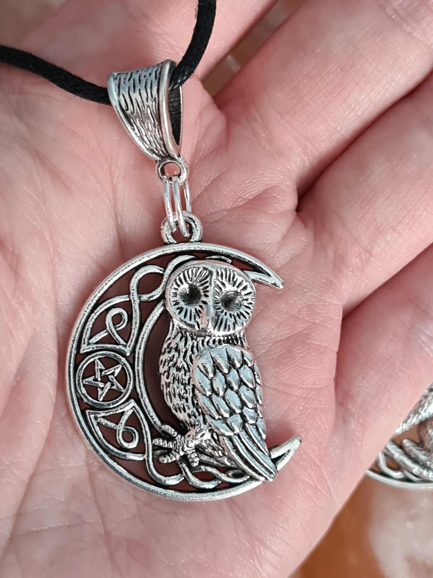 Moon and Pentagram Wolf or Owl Unisex Pendant