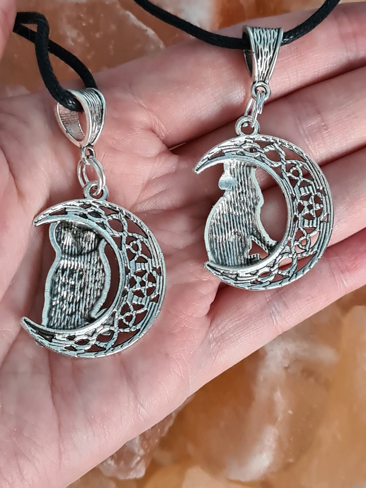 Moon and Pentagram Wolf or Owl Unisex Pendant