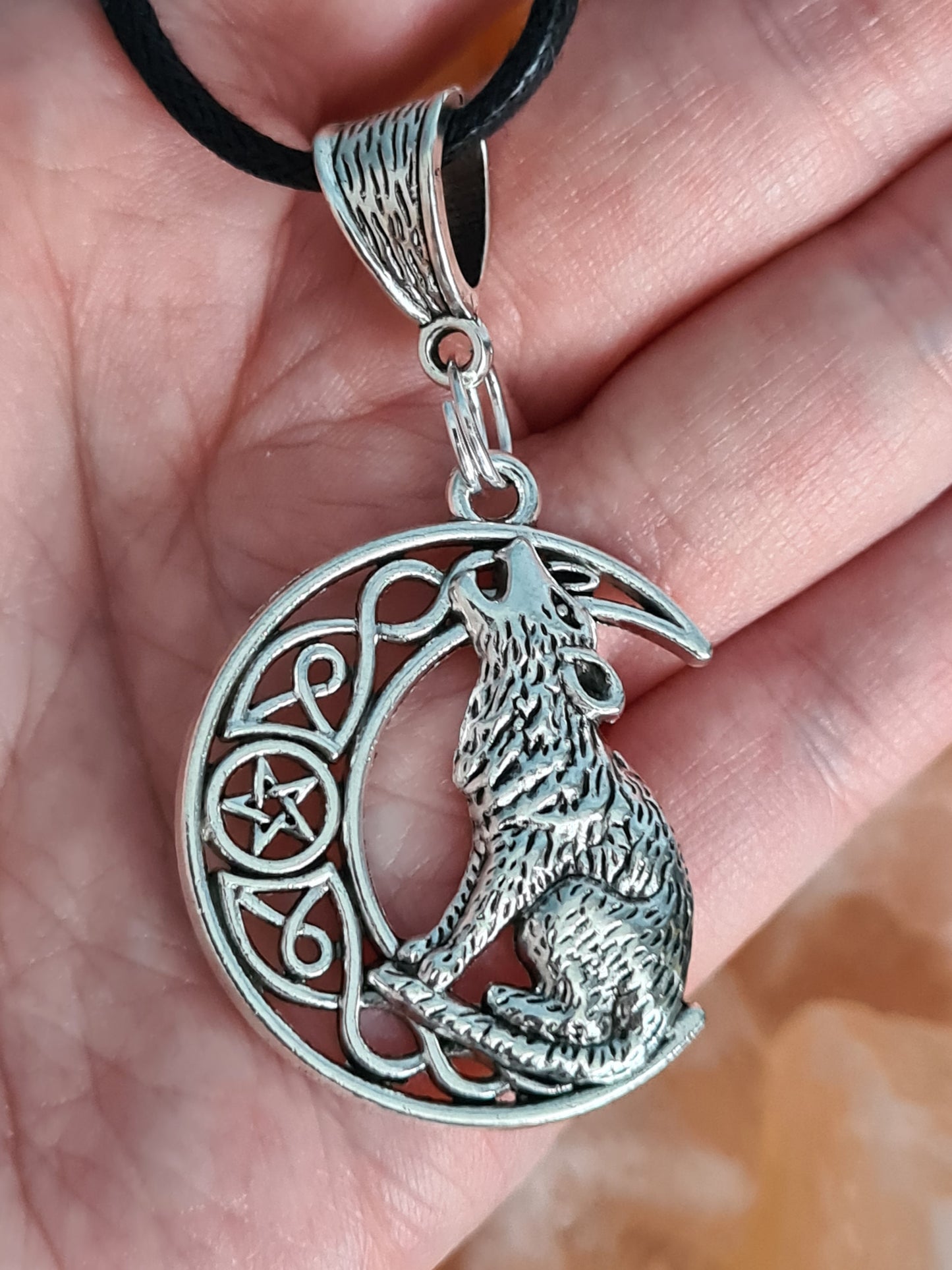 Moon and Pentagram Wolf or Owl Unisex Pendant