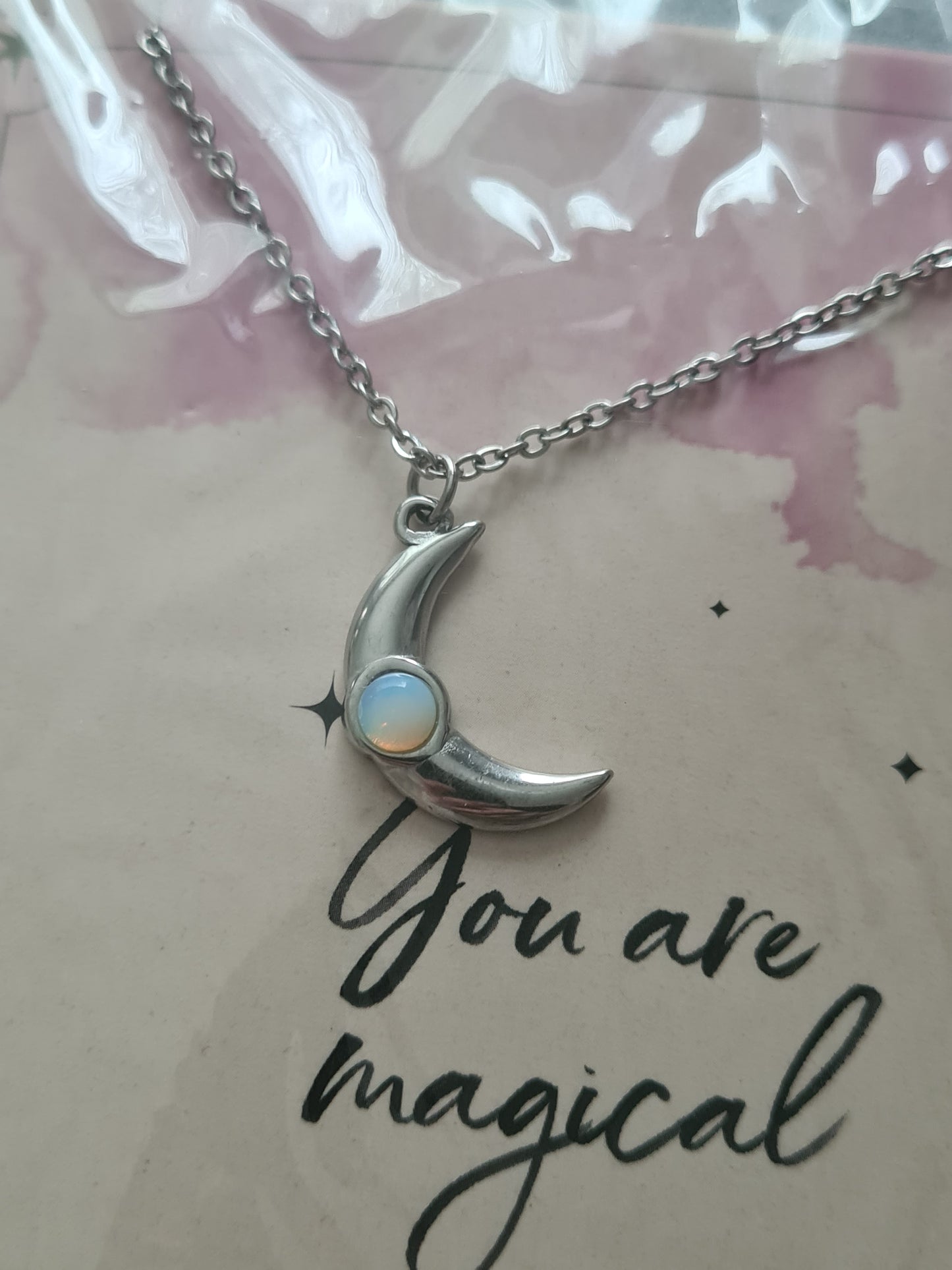 Opalite Crescent Moon Necklace Card