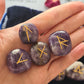 Amethyst Crystal Runes Set with Instructional Guide and purple velvet pouch