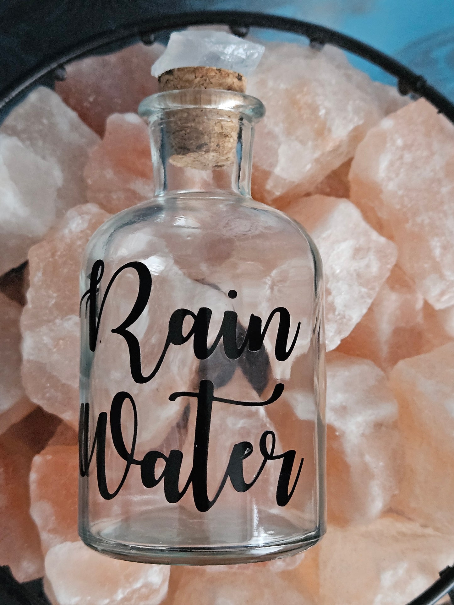 Clear Quartz Rain Water Glass Bottle with cork stopper