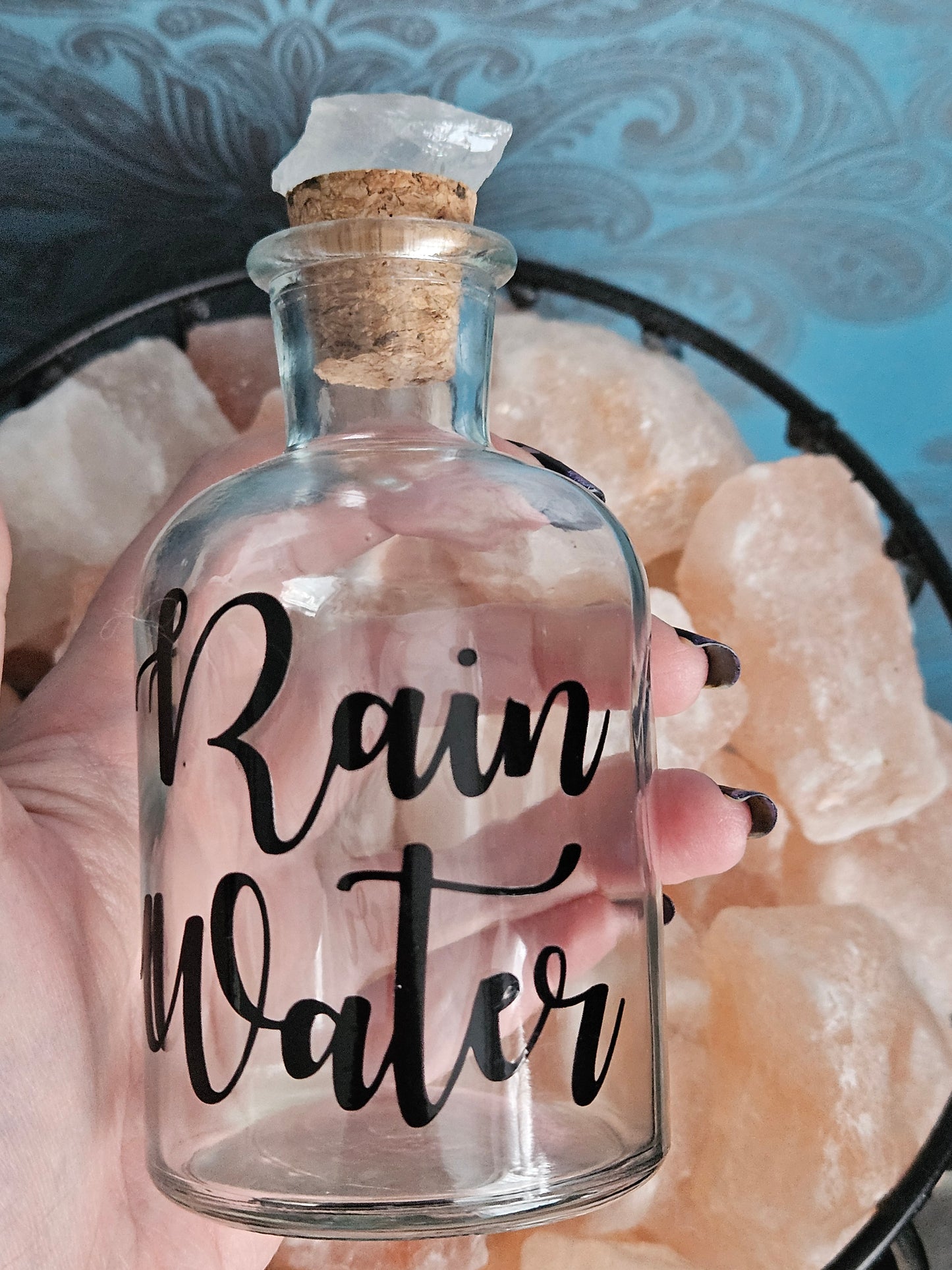 Clear Quartz Rain Water Glass Bottle with cork stopper