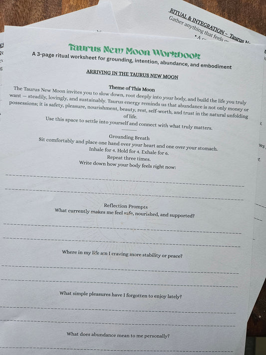 New Moon in Taurus Worksheet - Digital product