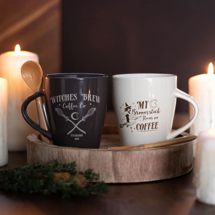 Witch Mugs - Witches Brew Coffee Co - Broomstick runs on Coffee