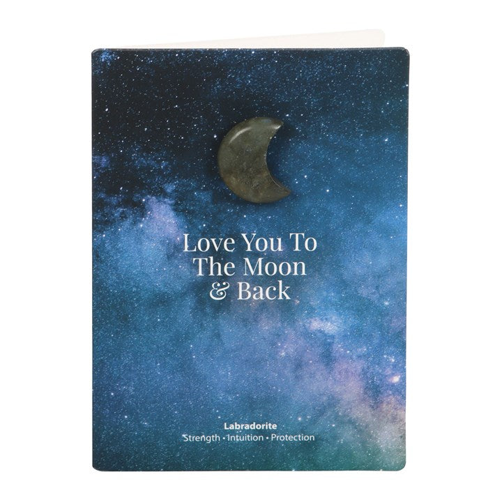 Crystal Moon Greeting Card - labradorite or black obsidian