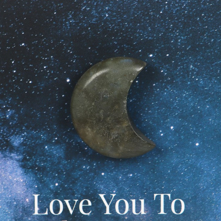 Crystal Moon Greeting Card - labradorite or black obsidian