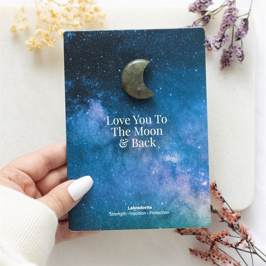 Crystal Moon Greeting Card - labradorite or black obsidian