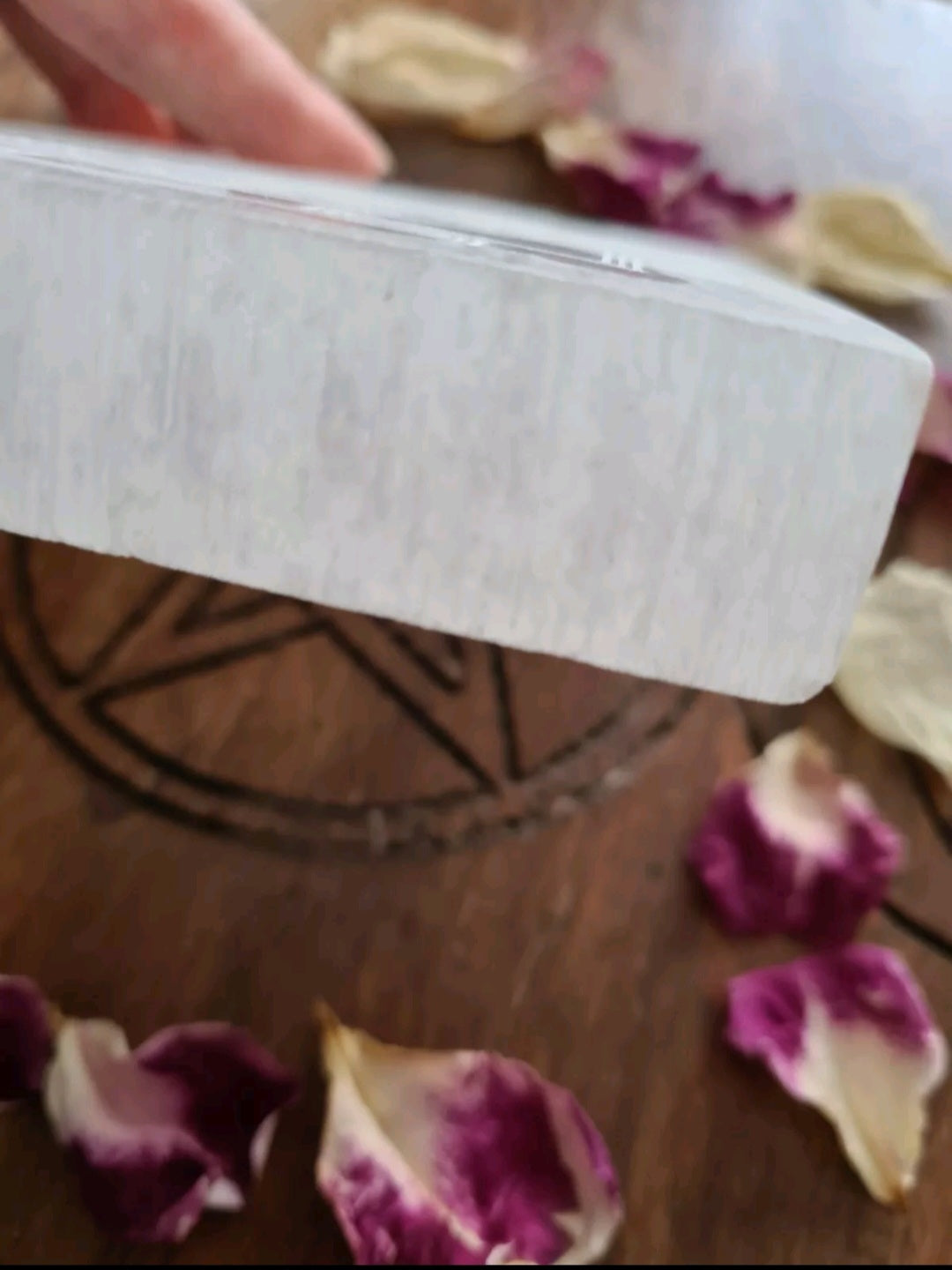 Selenite Charging plate engraved with Shri Yantra - Divine  - Crystal Gridding