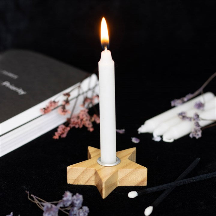 Natural Wooden and White Spell Candle Holders