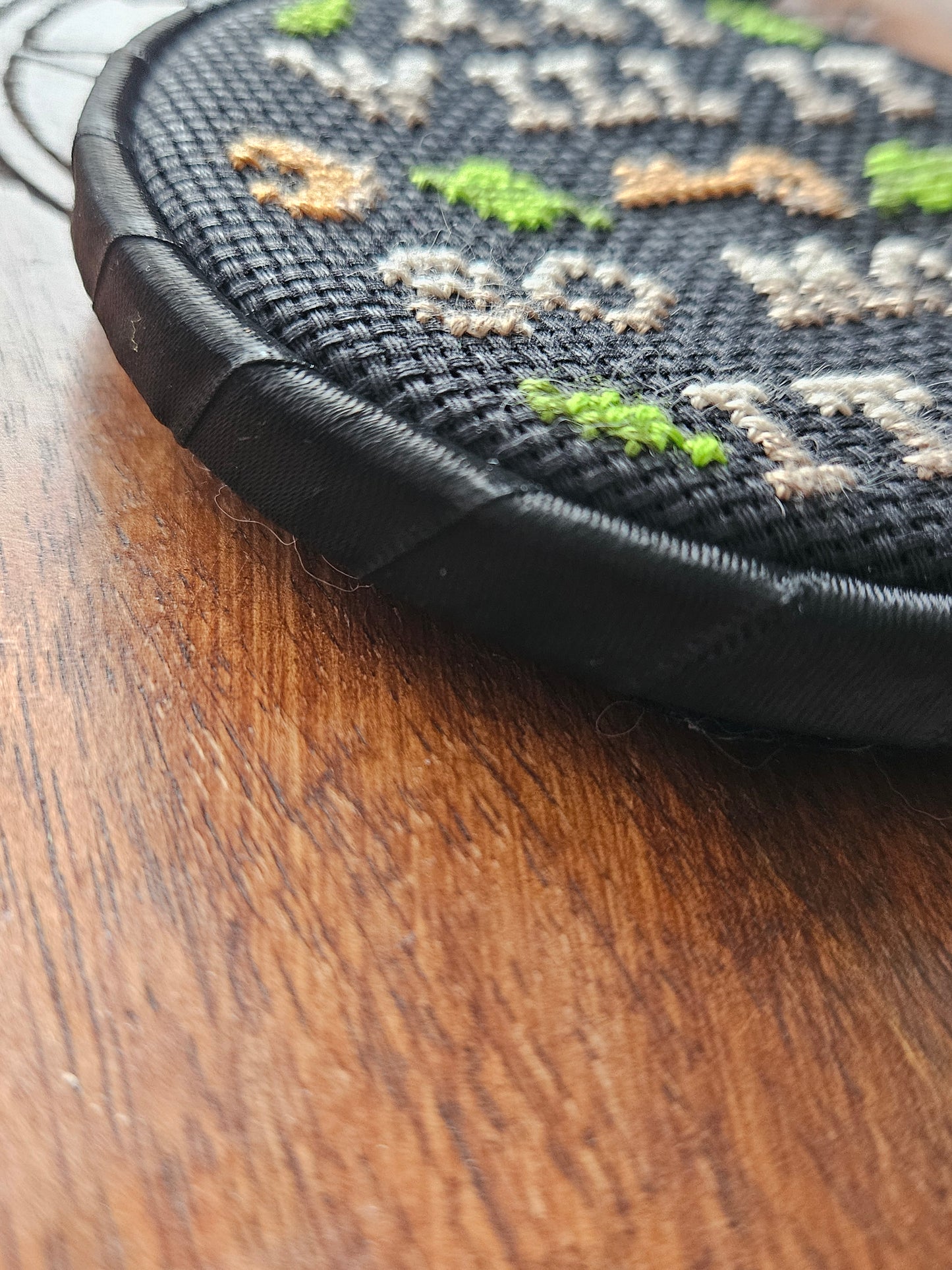 "As I Will It, So Mote It Be" black hanging embroidery