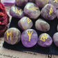 Amethyst Crystal Runes Set with Instructional Guide and purple velvet pouch