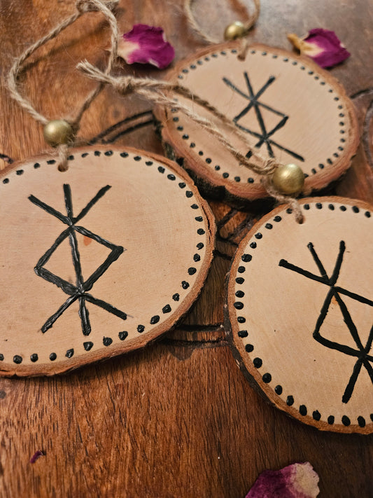 Hanging Wooden Protection Bind Rune