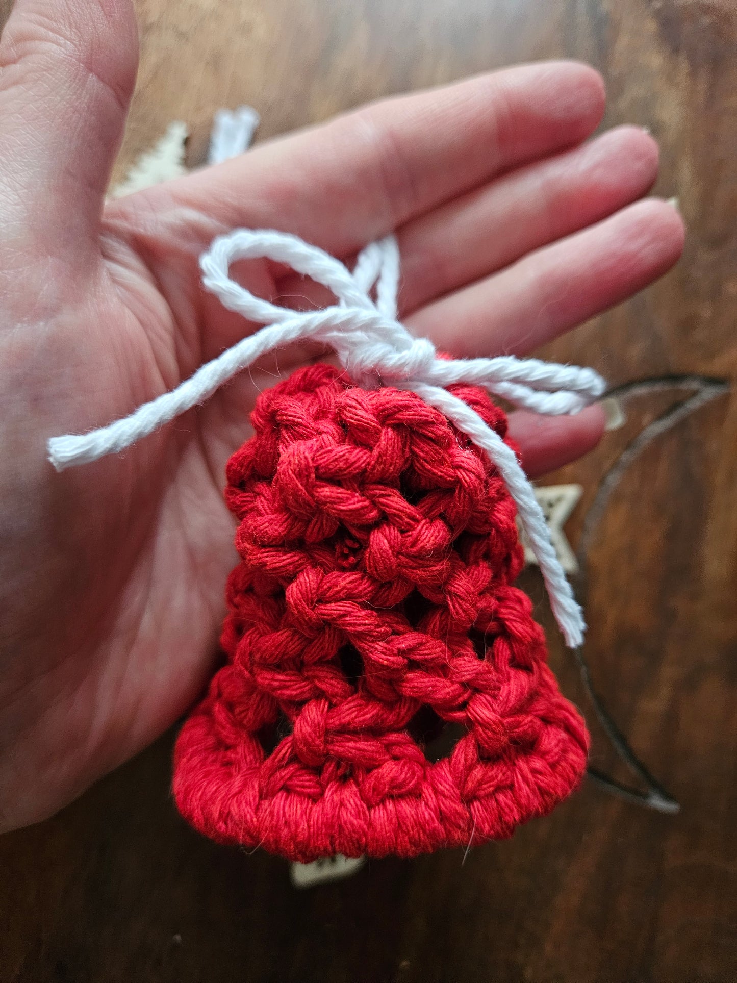 Red and white Macrame Mini Bell