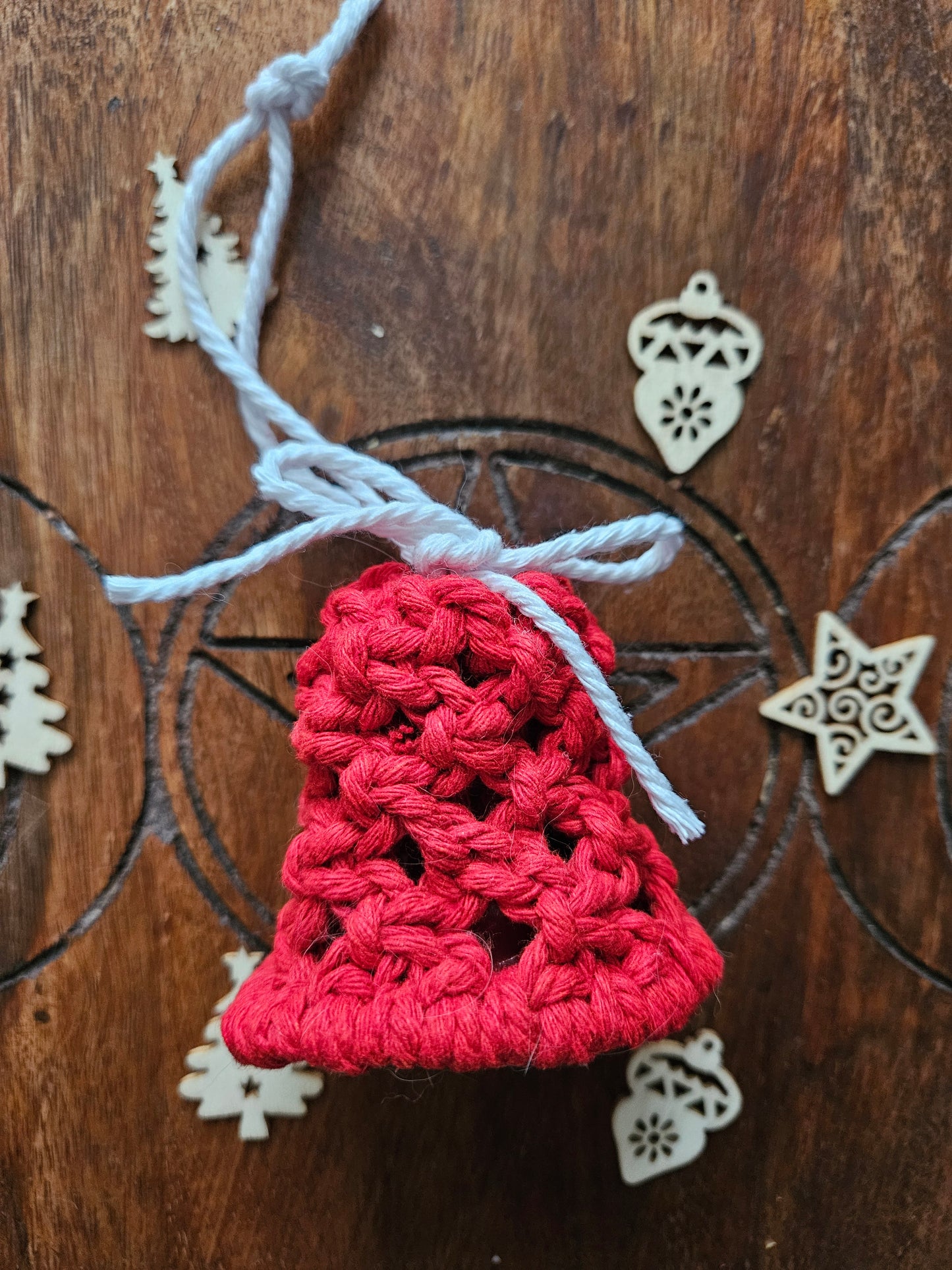 Red and white Macrame Mini Bell