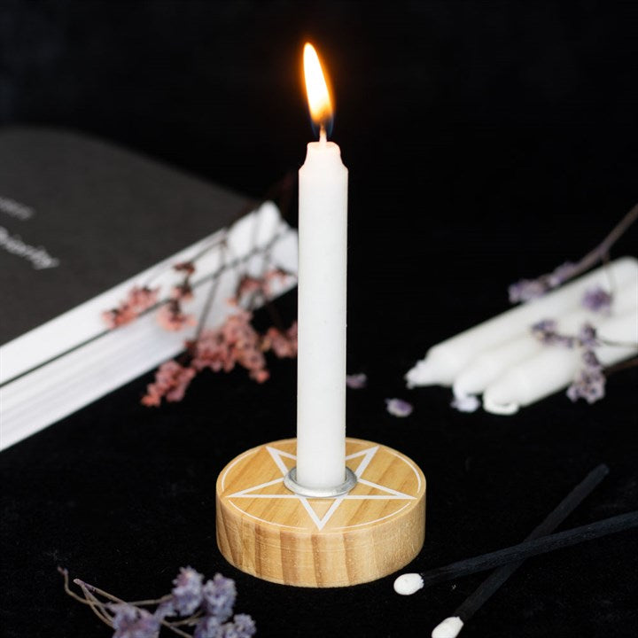 Natural Wooden and White Spell Candle Holders