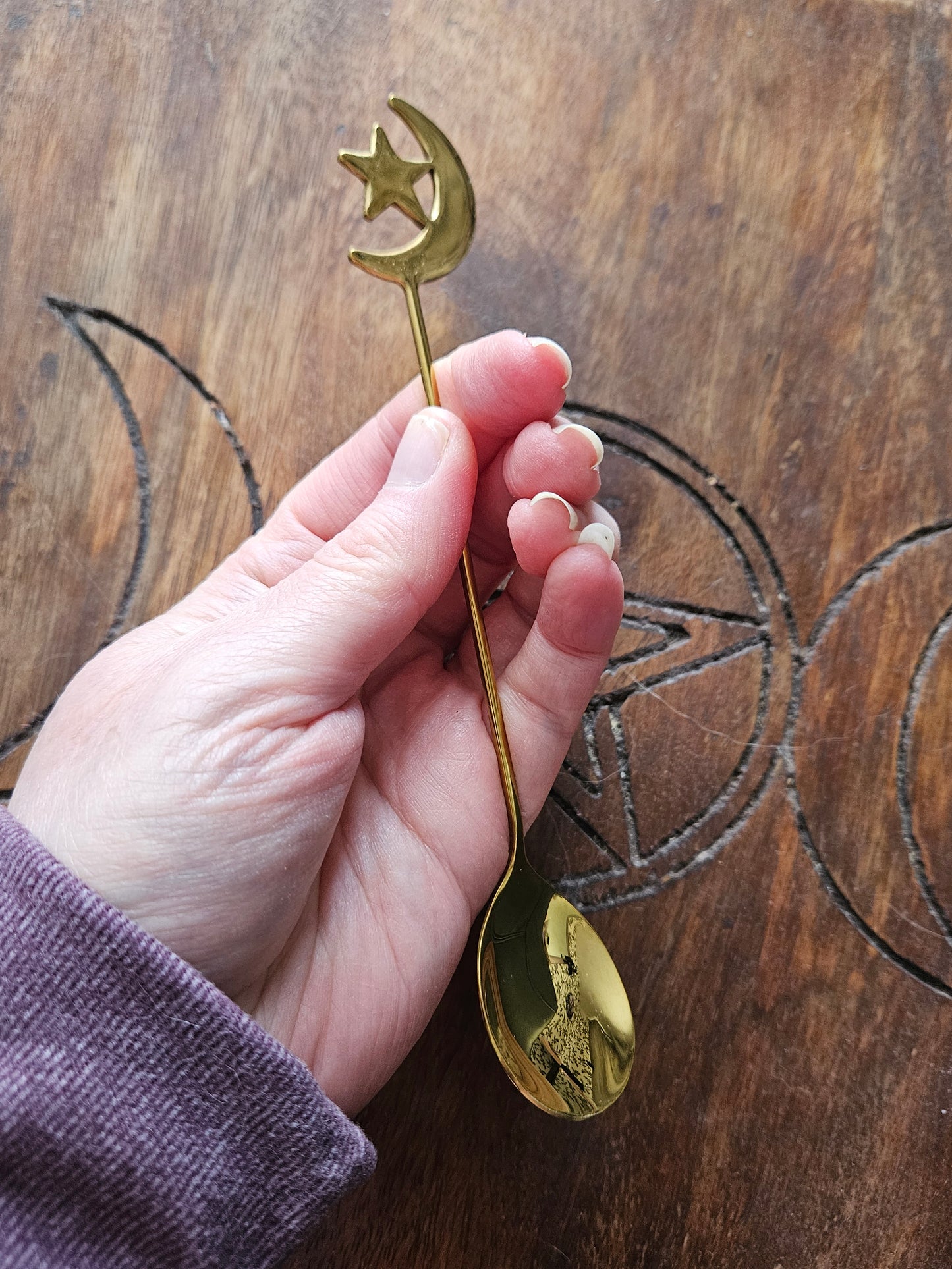 Star and Moon Spoon - Gold Tone