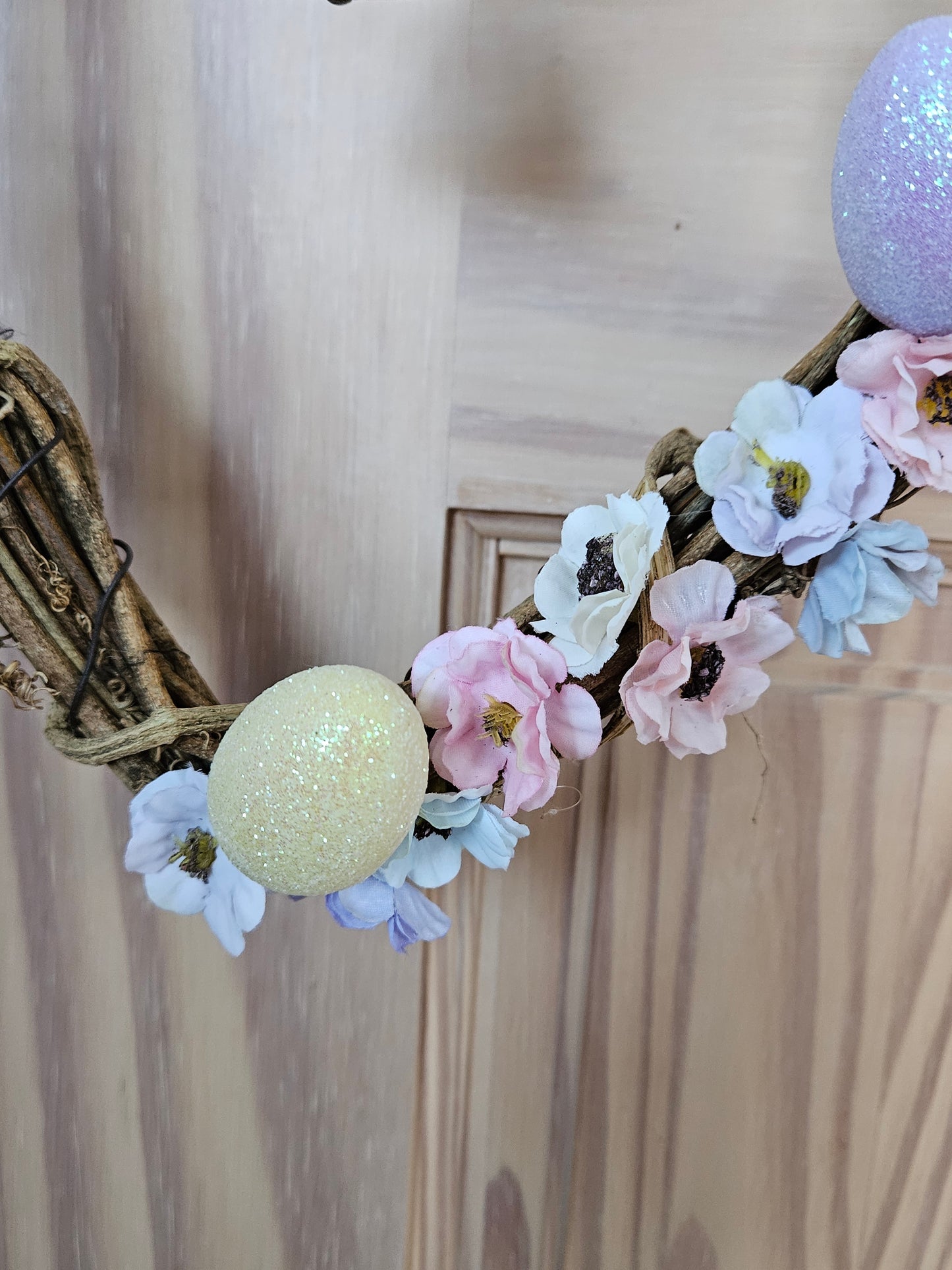 Spring Ostara Heart Rattan Witch Bell Wreath with eggs and flowers