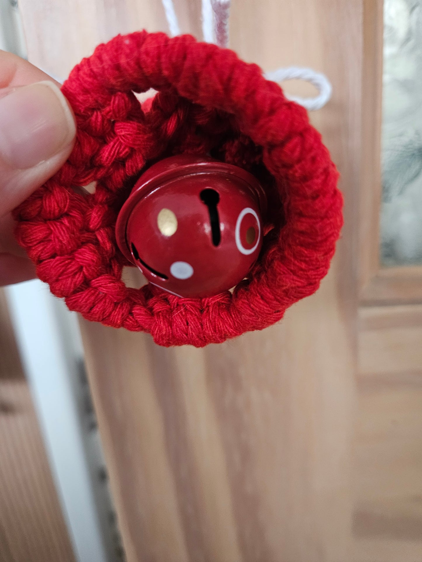 Red and white Macrame Mini Bell