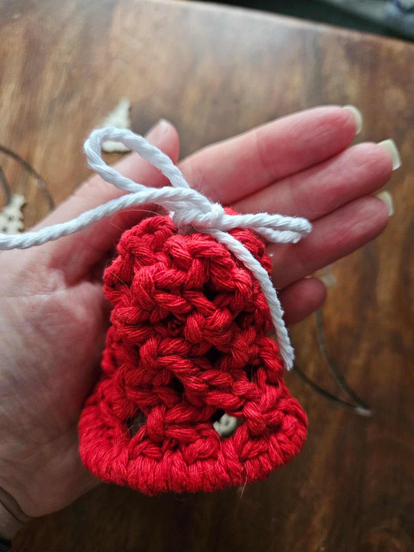 Red and white Macrame Mini Bell