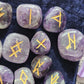 Amethyst Crystal Runes Set with Instructional Guide and purple velvet pouch