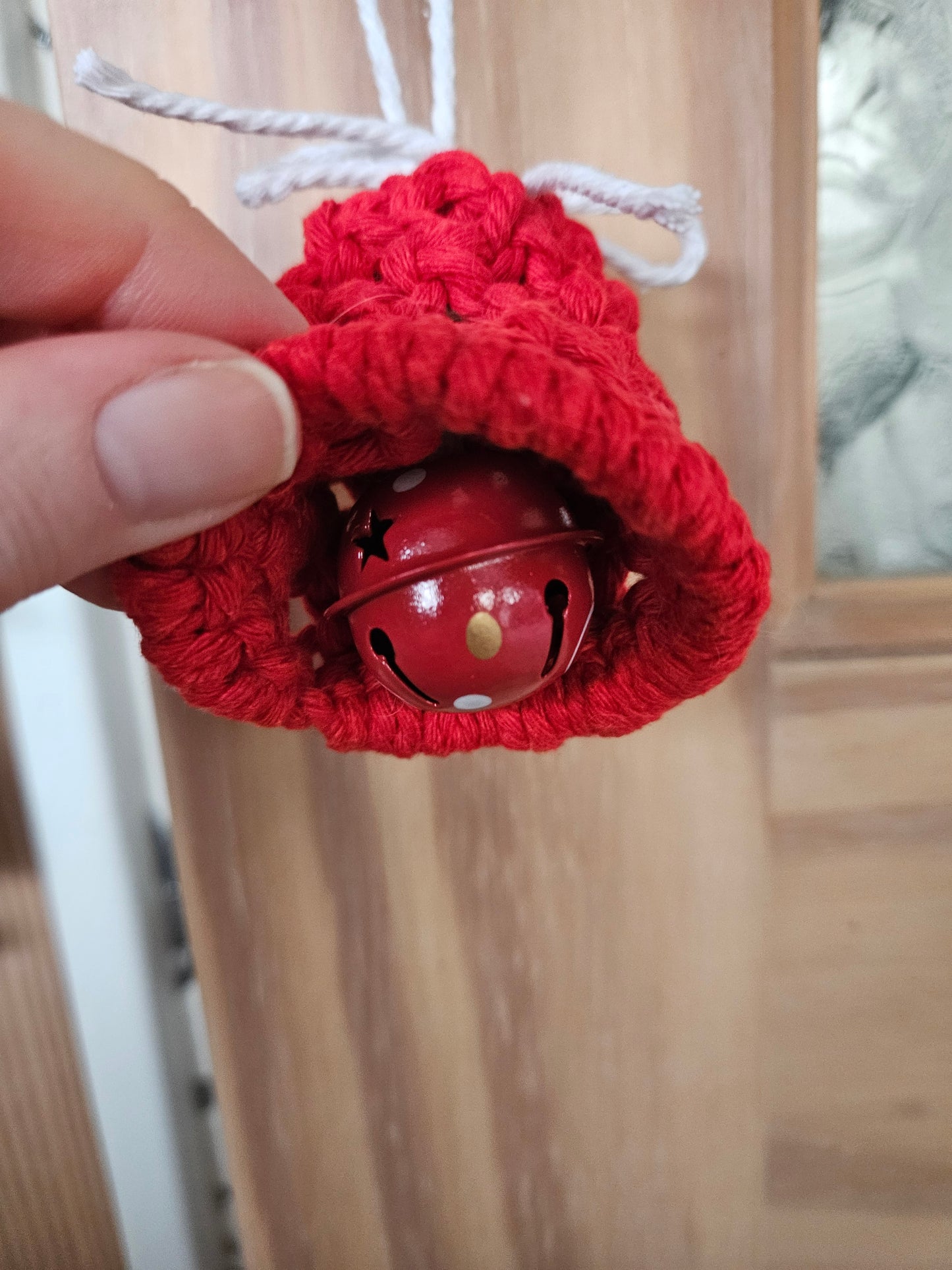 Red and white Macrame Mini Bell