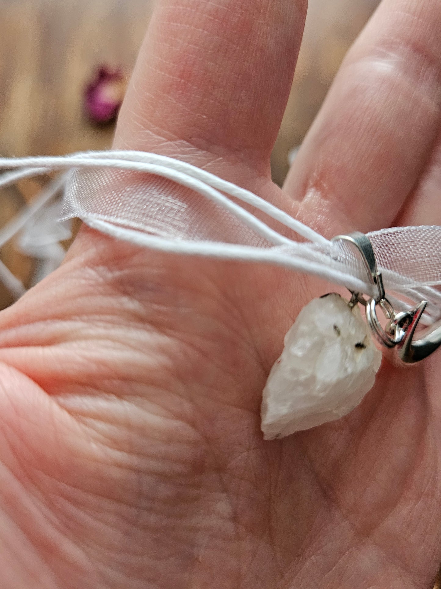 The Goddess of the Moon Necklace ~ Rough White Moonstone and Crescent Moon Charm