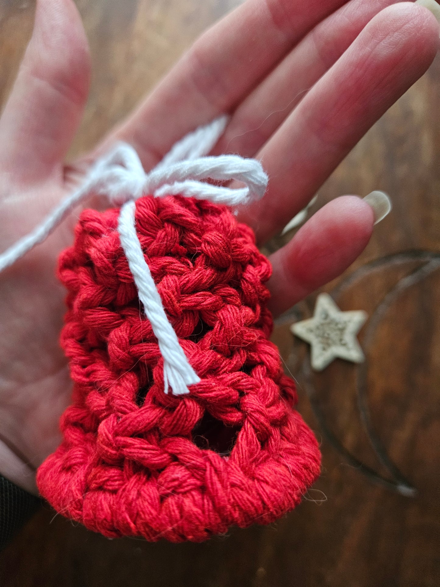 Red and white Macrame Mini Bell