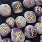Amethyst Crystal Runes Set with Instructional Guide and purple velvet pouch