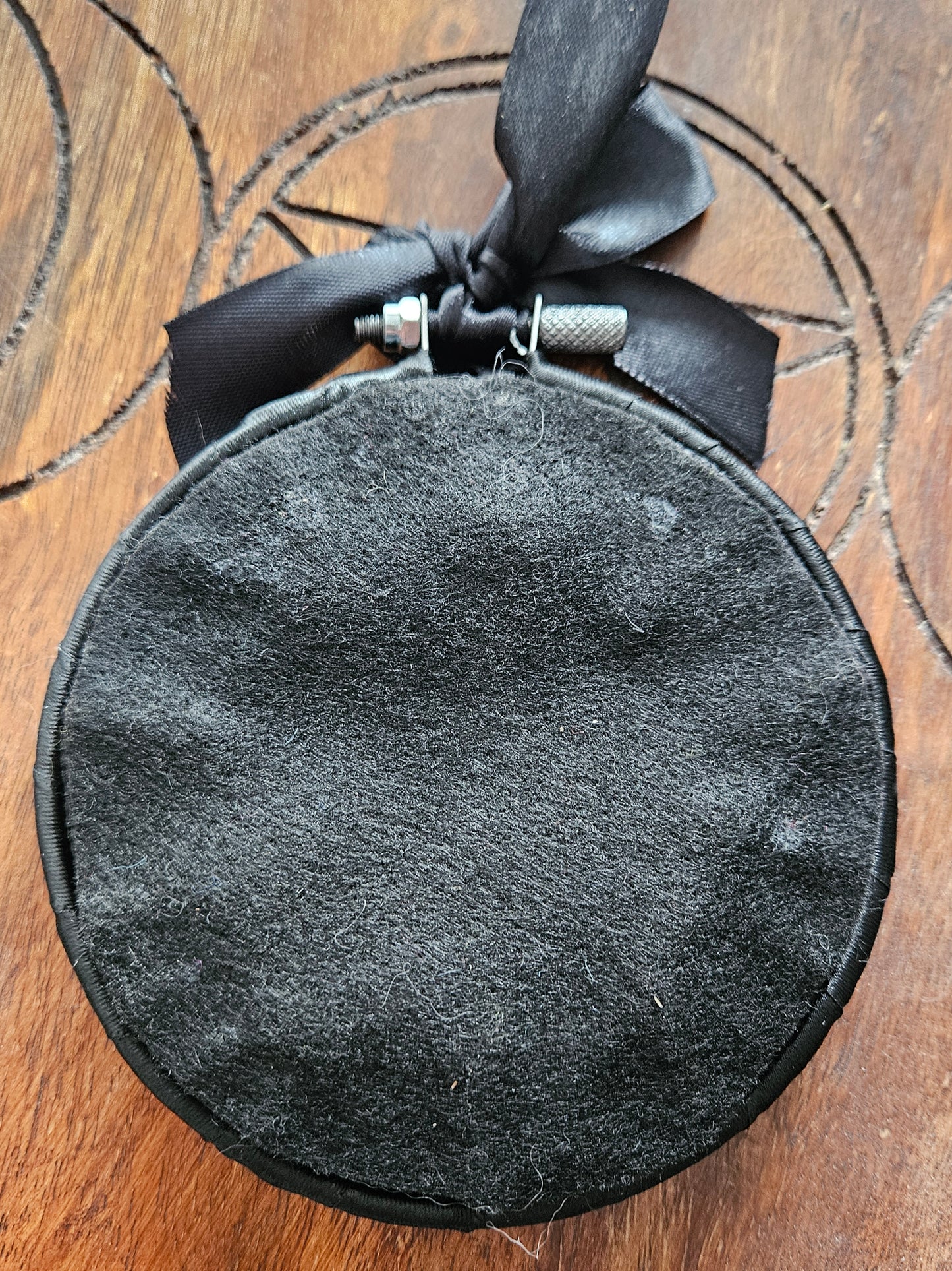 "As I Will It, So Mote It Be" black hanging embroidery