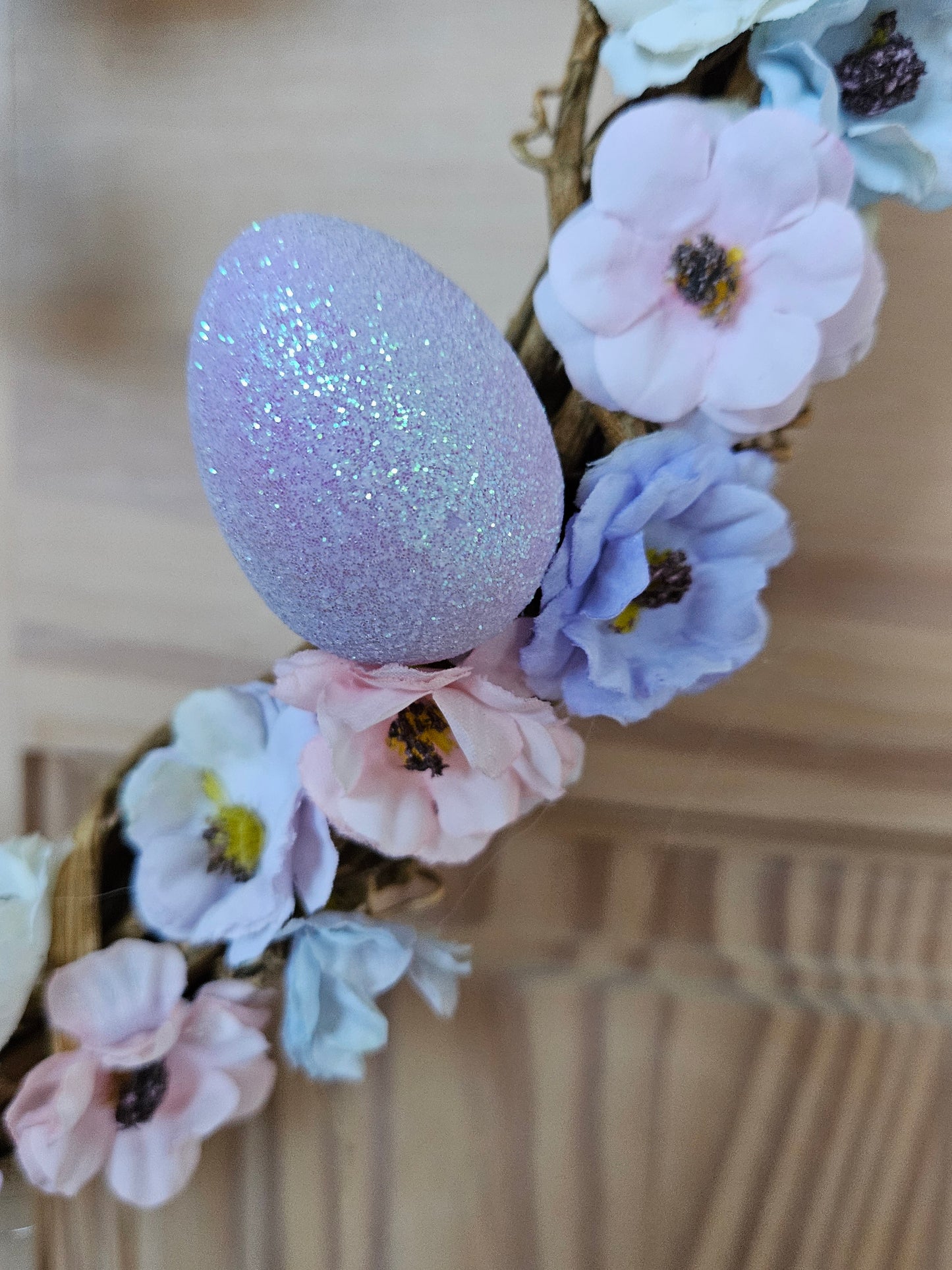 Spring Ostara Heart Rattan Witch Bell Wreath with eggs and flowers