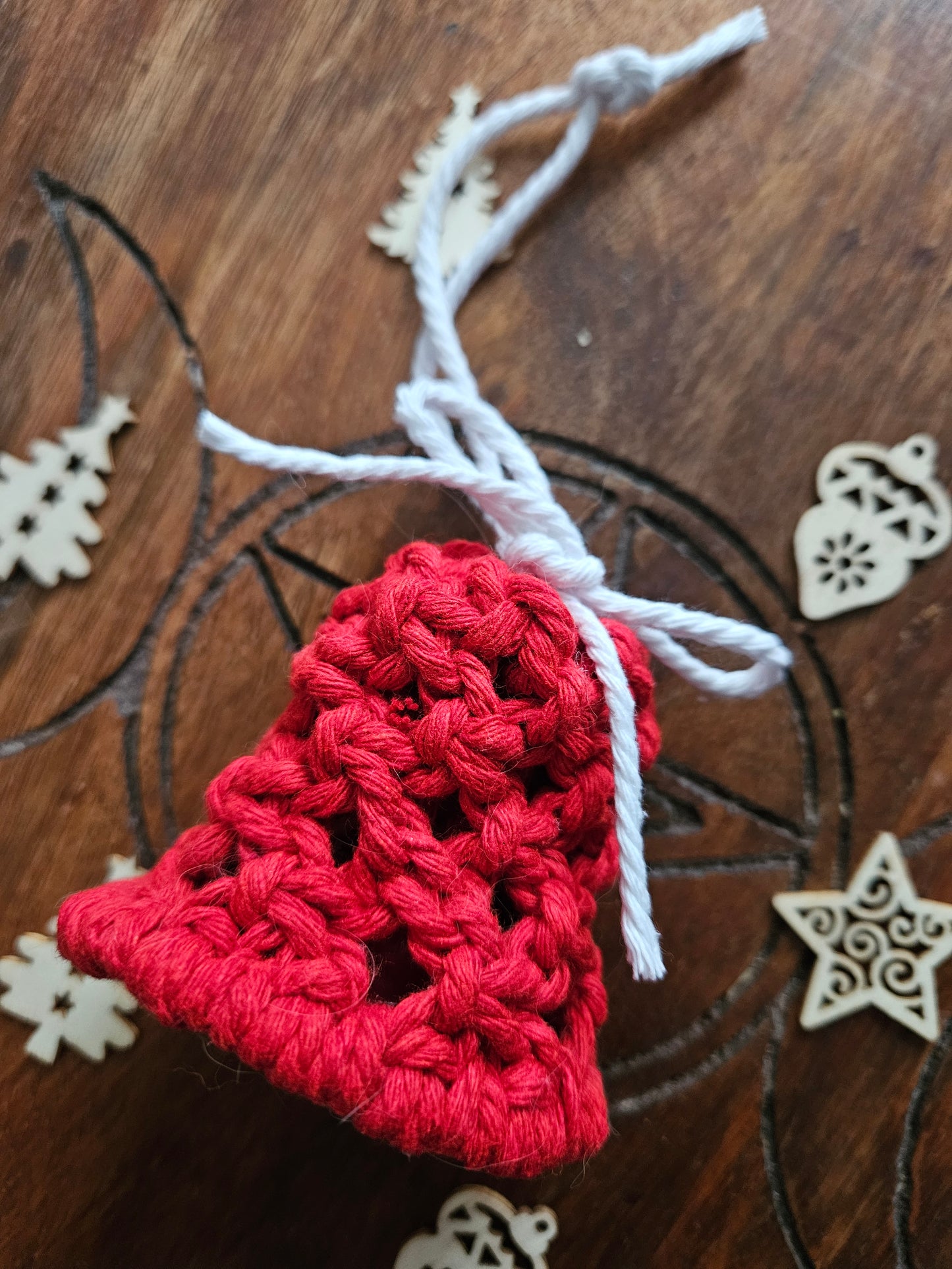 Red and white Macrame Mini Bell
