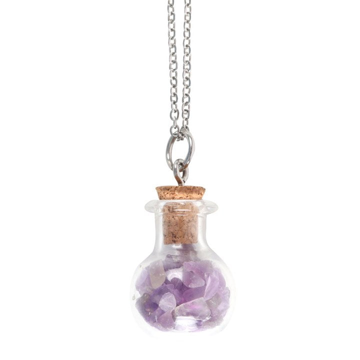 Calming and Protection Amethyst Crystal Chip Potion Bottle Necklace