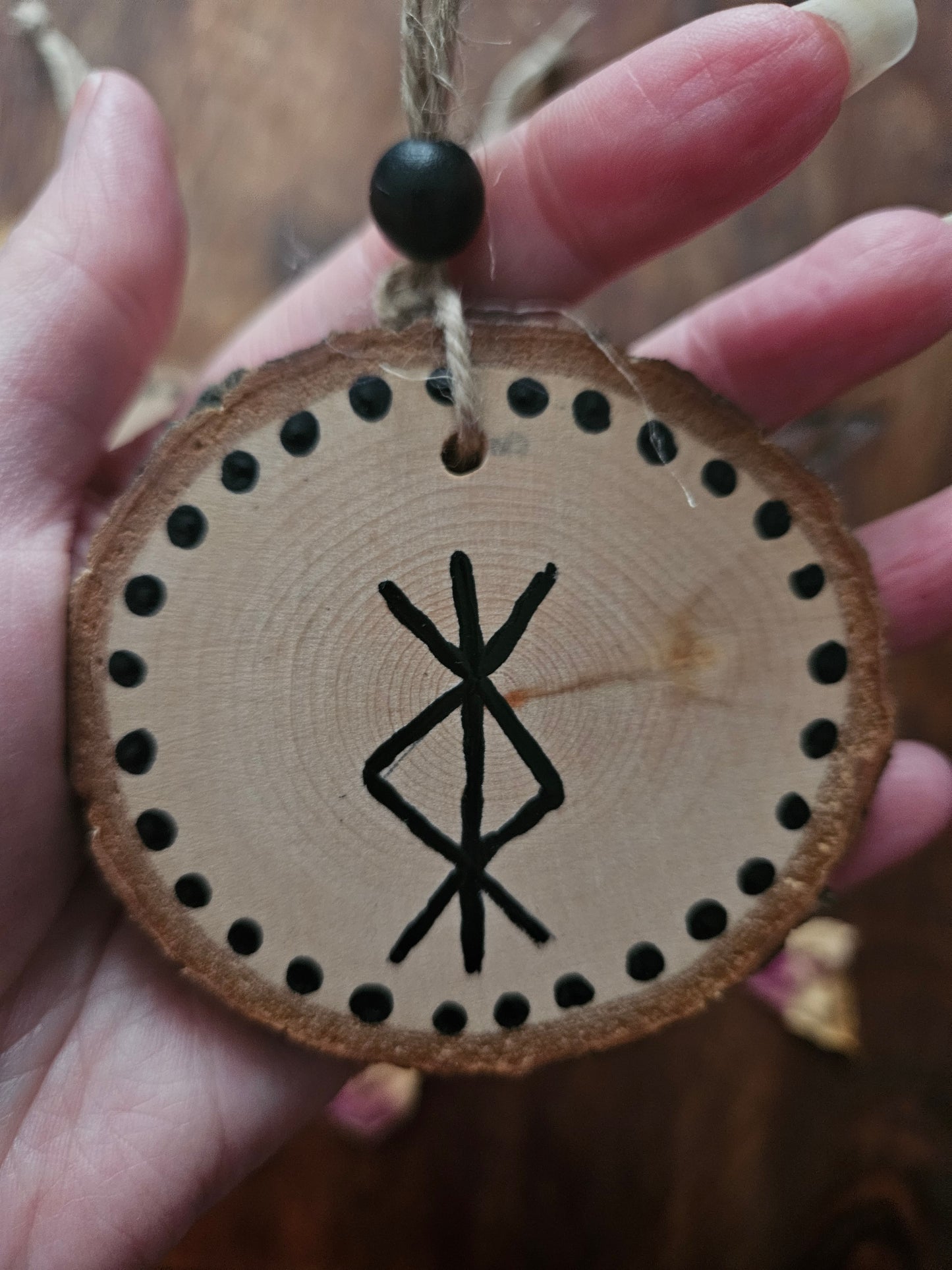 Hanging Wooden Protection Bind Rune