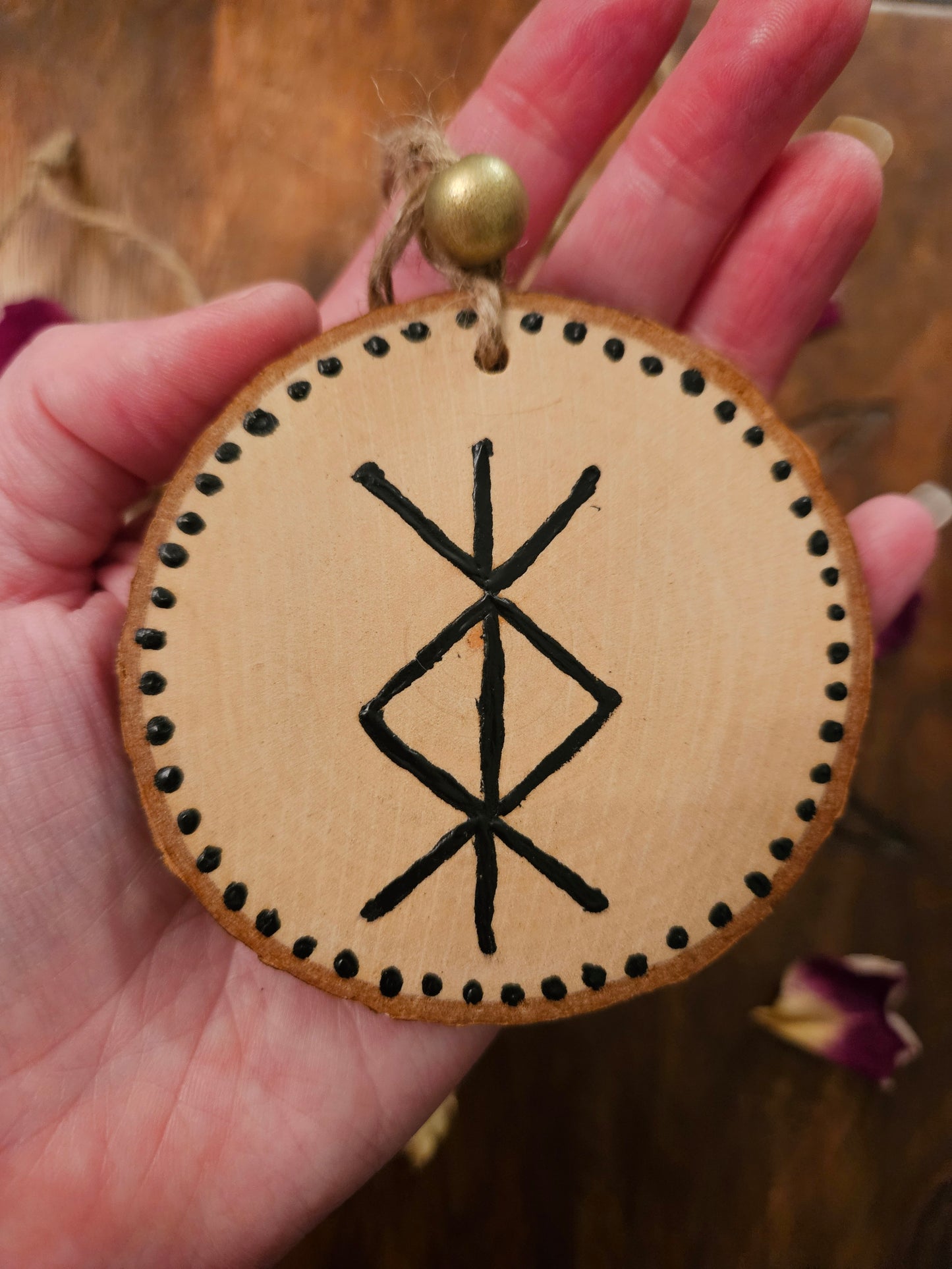 Hanging Wooden Protection Bind Rune